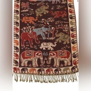 Pashmina Elephant Design Scarf - Red and Brown